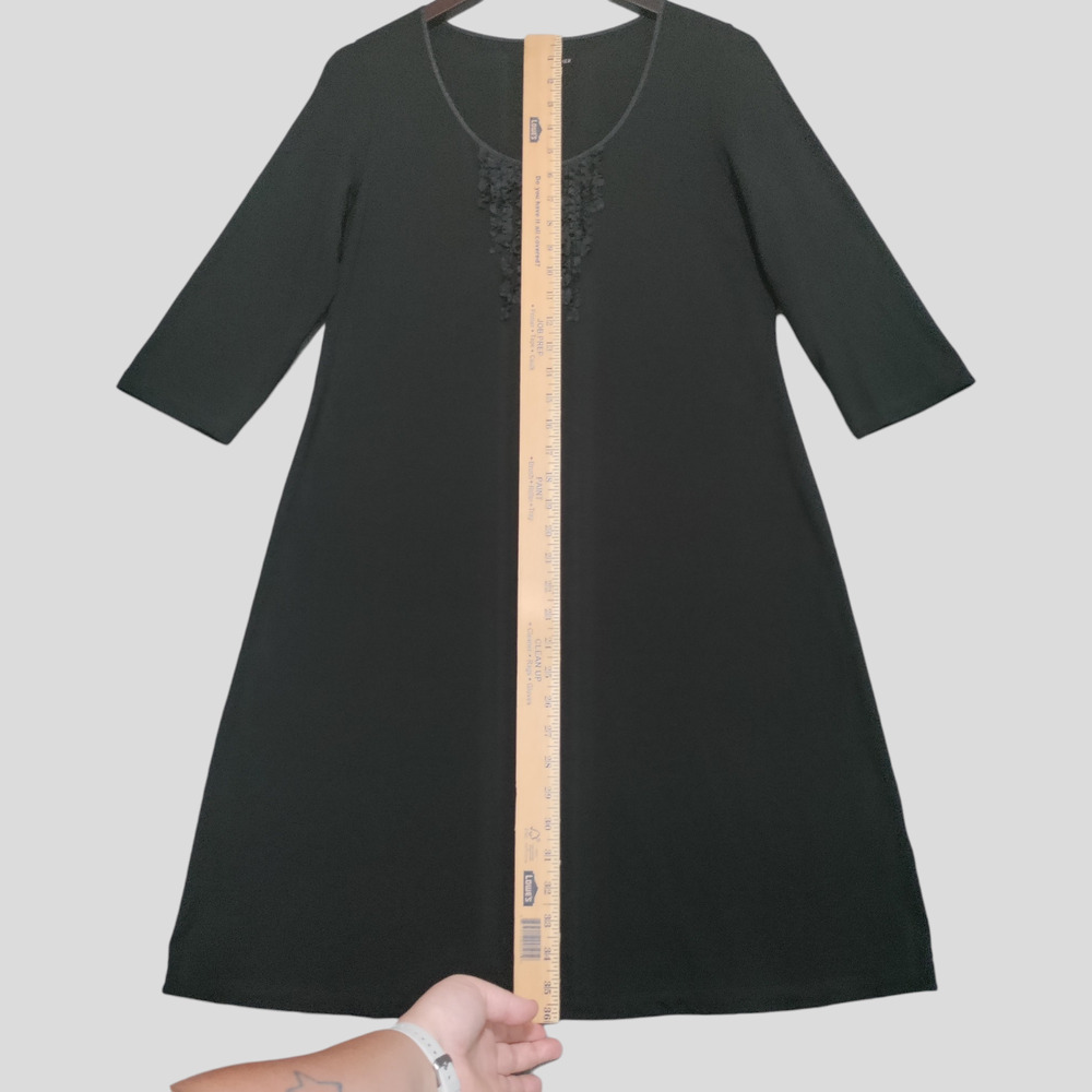 Eileen Fisher Dress Sz Small Viscose Stretch Jersey Knit Ruffle Neck 3/4 Sleeve - Picture 9 of 13